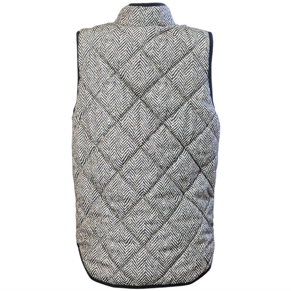 J.Crew Herringbone Excursion Quilted Puffer Vest XS Black White Classic - Picture 3 of 10